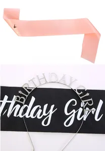 Pink and black Birthday Girl sashes with a silver metal headband for party decoration