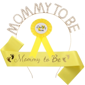 Kit Baby Shower avec serre-tête Mommy to Be en strass écharpe et badge Daddy to Be