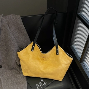 Sac Cabas Rétro en Daim Motif Losanges Grande Capacité Pour Femme Sac Bandoulière Style Navette Avec Fermoir Métal