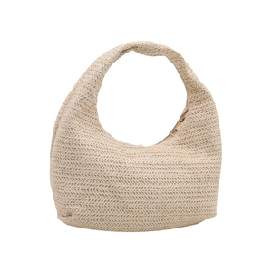 Sac bandoulière tissé crème minimaliste avec motif à chevrons et fermeture à glissière