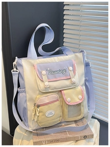 Detailed view of lightweight nylon crossbody bag with multi-functional pockets and adjustable strap