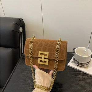 Women Leopard Print PU Shoulder Bag Retro Fashion Gold Chain Strap Square Lock Crossbody Bag Urban Chic Daily Bag