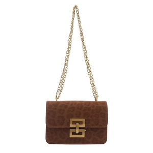 Leopard print crossbody flap bag with gold chain strap and square metal buckle