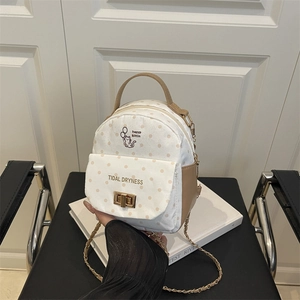 Mignon Mini Sac à Dos à Pois Pour Femmes Filles PU Toile Chat Dessin Animé Imprimé Mode Léger Voyage Petit Sac