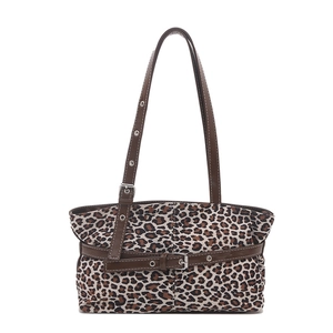 Vintage leopard print tote bag with brown leather straps for chic Y2K fashion outfits