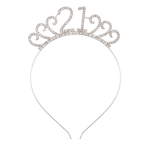 Sparkling silver rhinestone tiara headband with number 21 for birthday party celebrations