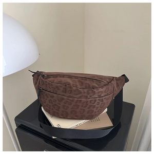 Women Leopard Print Suede Chest Bag Retro Fashion Adjustable Waist Bag Shoulder Crossbody Bag For Travel Daily Casual