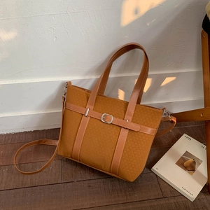 Sac à Bandoulière en Cuir PU Grande Capacité pour Femmes Sac Cabas Rétro Minimaliste avec Boucle en Métal Sac à Main Quotidien