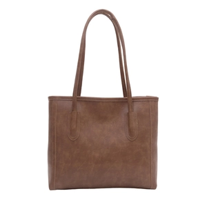 Classic dark brown vintage tote bag with textured faux leather and long shoulder straps
