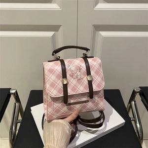 Mini Sac à Dos en Cuir PU Imprimé Chien de Dessin Animé Plaid Preppy pour Femmes École Voyage Quotidien Sac à Main à la Mode