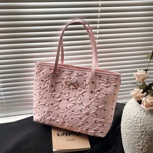 Sac Tote en Tissu à Bulles Motif Nœud Grande Capacité Urbain Minimaliste Poignée en Cuir PU Sac à Épaule pour Femmes