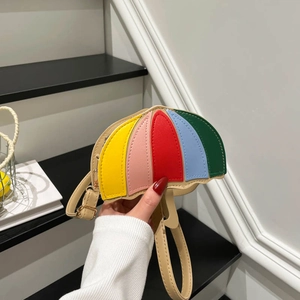 Sac à Épaule Créatif en Cuir PU Forme de Parapluie pour Femmes Couleur Contrastée Géométrique Patchwork Sac Bandoulière Mode Décontracté Sac à Main
