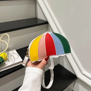 Sac bandoulière créatif en forme de parapluie avec panneaux en cuir arc-en-ciel colorés
