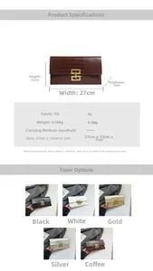 Detail view of crocodile pattern PU envelope clutch bag with signature gold H-buckle