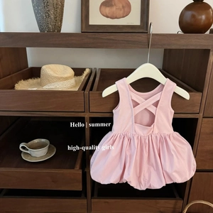 Girls Summer Pink Sweet Backless Princess Dress For Baby Toddler Cotton Bubble Skirt Sleeveless A-Line Party Sundress Outfits