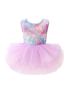 Girls' ballet tutu dress featuring a pink and purple gradient pattern and fluffy mesh skirt