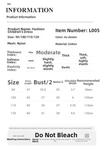 Size chart for girls ballet tutu dress with measurements for sizes 90cm to 120cm