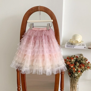 Rainbow gradient multi-layered tutu skirt for girls' birthday party or summer wear