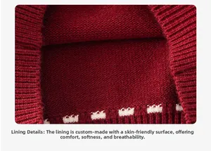 Close-up of soft red knit fabric lining for girls' sweaters with fine stitching details