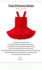 Detail view of the multi-layered red organza tutu dress with elastic waistband for girls