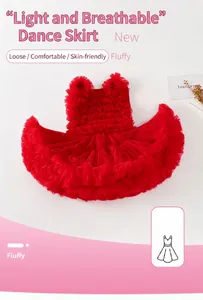 Detailed macro view of layered red mesh tulle and sparkling sequins on girls' tutu dress