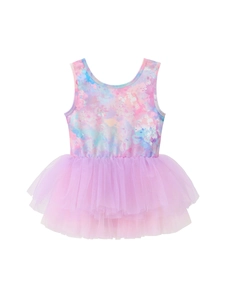 Pink and blue gradient sleeveless ballet tutu dress for girls with layered mesh skirt