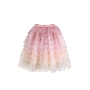 Sleeveless girls rainbow tutu dress with tiered pink gradient tulle and satin waistband
