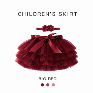 Detail of burgundy multi-layer mesh tutu skirt and matching floral headband set