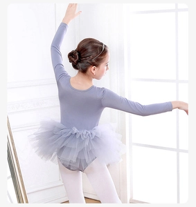Detail of girl's long-sleeve ballet tutu dress showing layered tulle and fit from the back