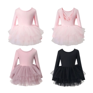Detail of girls long sleeve ballet tutu dress with crisscross back in three colors