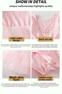 Detail view of pink ballet tutu showing pleated waist, cross back, and snap closure