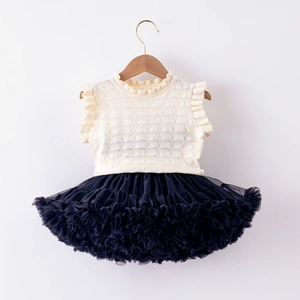 Jupe Tutu de Princesse Douce pour Filles et Haut Caraco en Tricot Ajouré pour Spectacle de Festival d'Été Vêtements Enfants