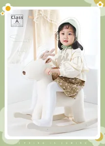 Detail of white cable knit cotton leggings for girls with A-grade combed cotton texture