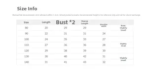 Detailed size chart for girls summer knit sun protection cardigan from 80 to 140cm