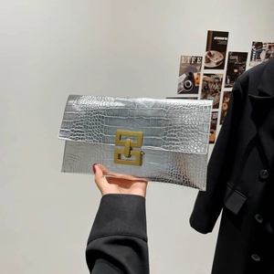 Women Fashion Crocodile Embossed PU Leather Envelope Clutch Bag Large Capacity Metal Buckle Shoulder Crossbody Bag Handbag