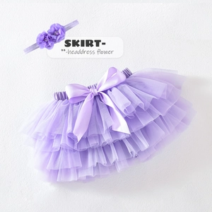 Light purple tulle tutu skirt with matching floral headband set for baby girls