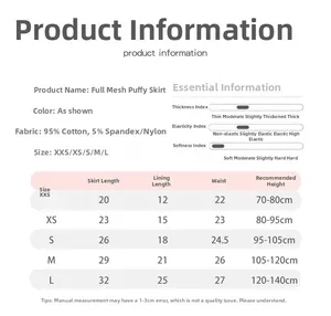 Detailed size chart for girls tutu skirt showing lengths and waist measurements
