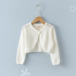 Baby Girls Cotton Knit Cardigan Hollow Out Pointelle Bolero Shrug Sun Protection Thin Summer Outerwear For Toddler Baby