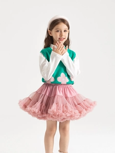 Girls Multilayer Nylon Cotton Mesh Tutu Skirt With Bowknot Pleated Soft Pettiskirt For Kids Party Dance Performance