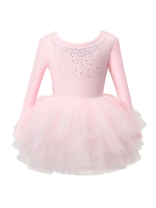 Robe Tutu de Ballet à Manches Longues pour Filles Justaucorps de Danse avec Strass Maille Polyester Costume Princesse