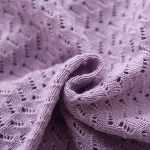 Lightweight lavender pointelle knit cardigan for girls with soft hollow-out texture