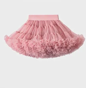 Jupe tutu rose à volants pour filles avec tulle multicouche et détail de taille élastique