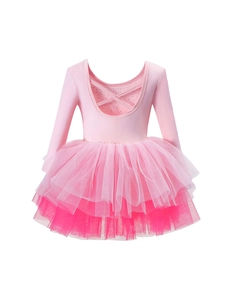 Robe de ballet rose à manches longues pour filles avec tutu et bretelles croisées au dos