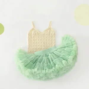 Ensemble d'été débardeur en tricot et jupe tutu en tulle vert menthe pour petite fille