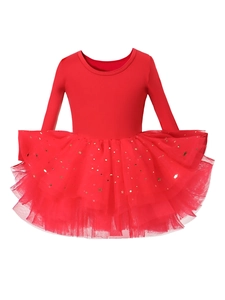 Girls Long Sleeve Ballet Tutu Dress Toddler Performance Dancewear Sequined Mesh Princess Party Dress Outfits For Kids