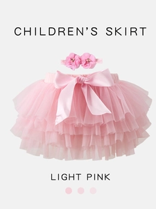 Light pink layered tulle tutu skirt for baby girls with matching floral headband set