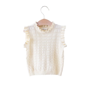 Débardeur en tricot crème pour filles avec bords à volants et motif texturé doux