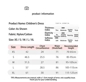 Detailed size chart for girls starry sky tutu dress with length and chest measurements