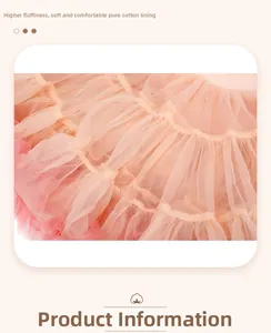 Close-up of fluffy peach mesh tutu skirt showing multi-layer pleats and soft cotton lining