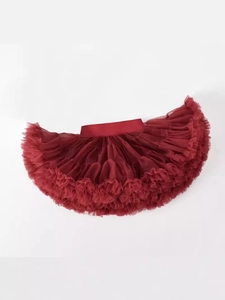 Burgundy multi-layer mesh tutu skirt for girls with satin elastic waistband